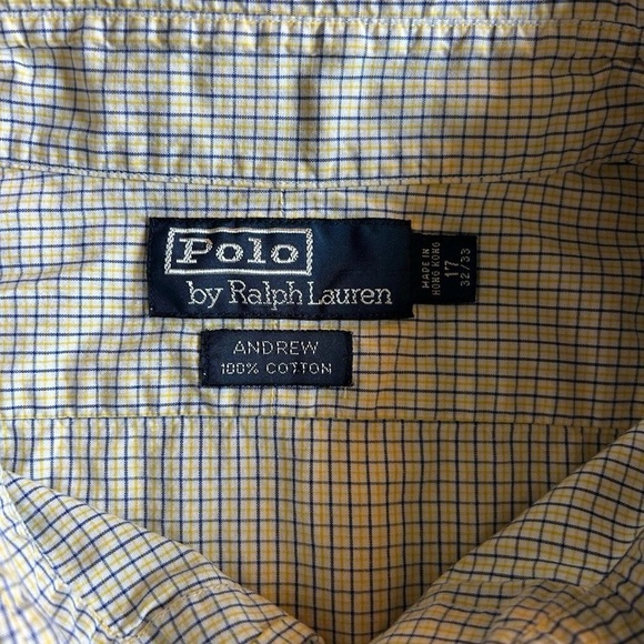 Polo Ralph Lauren Andrew Button-Down Shirt – Yellow & Blue Check – Size 17 32/33 - Picture 5 of 8